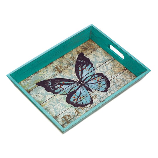 16" Blue Butterfly Serving Tray